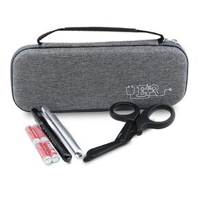 Ever Ready First Aid Stethoscope Case Including Titanium Shears, 2 Penlights Black & Silver Fits Littmann-Type Stethoscope, Rubber Grip Handle - Gray