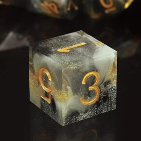 Haxtec Sharp Edge Dice Set Yellow Black Resin DND Dice Set Sparklingly Polyhedral D&D Dice for Dungeons and Dragons Fire Dice
