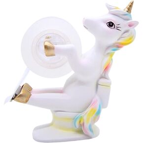 Unicorn Sitting on a Toilet Tape Dispenser, Unique Desk Accessory, Funny Office Supplies, 5.25 Inches