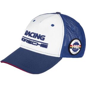 Porsche Racing Collection Baseball Cap 5-Panel Trucker Hat Blue and White Racing Apparel