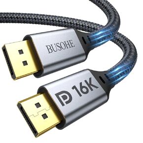 BUSOHE 16K Displayport Cable 2.1 15FT, DP to DP 2.0 Cable [16K@60Hz, 8K@120Hz, 4K@240Hz ] 80Gbps Support for FreeSync G-Sync, HDR 10, DSC 1.2a, Braided Display Port 2.1 Cord for Gaming Monitor