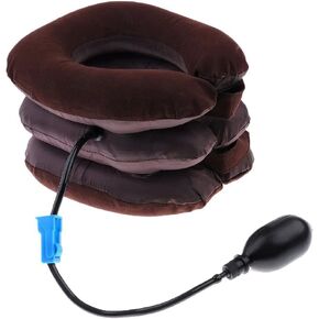 Inflatable Cervical Neck Traction Air Inflatable Pillow Neck Head Stretcher Pain Relief Collar (for Adults, Brown)