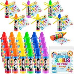 49 Pcs Crayon Mini Bubbles Wand Set, Crayon Bubbles with Cards and Silk Ribbon Bulk Bubble Wand Bottles for Graduation Birthday Party Favors Summer Outdoor Wedding Gifts