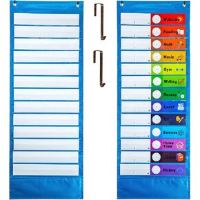 Youngever Classroom Pocket Chart,13+1 Pocket, Daily Schedule Pocket Chart, 26 Double-Sided Reusable Dry-Eraser Cards (13 Color+13 Blank) Educational Charts for Classroom Office Home Preschool Activity