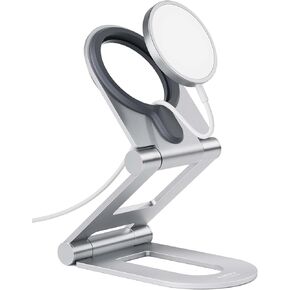 حامل هاتف Nulaxy مزدوج قابل للطي لشاحن MagSafe (شاحن MagSafe غير متضمن)، حامل مكتب شحن من الألومنيوم Magsafe قابل للتعديل بالكامل، متوافق مع سلسلة iPhone 15 14 13 12، أسود