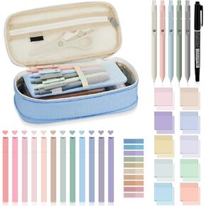 Jutom 39 Pcs Aesthetic Book Annotation Kit Pencil Case Bag with Highlighter Gel Pen 700 Sheets Transparent Sticky Notes Pads Index Tab Bible Study Supplies for School(Green,Kawaii Style)