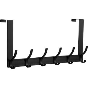 Over The Door Hooks, Back of Door Coat Hanger, Towel Racks for Bathroom with 12 Coat Hooks for Hanging Clothes, Black