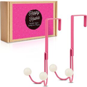 Small Over The Door Hooks for Hanging Clothes - 2 Hooks Per Pack - Over Door Hanger Hook, Over Door Hook for Towels, Coats, Clothes - Small Door Towel Hanger for Bathroom, Pink Hangers