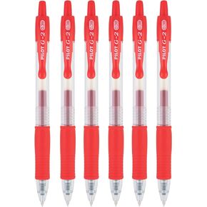 Pilot G2 Retractable Rollerball Gel Pens, Ultra Fine Point, 0.38mm, Red Ink, 6 Count