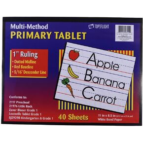 Top Flight Multi-Method 1st Grade Primary Tablet, 1 Inch Ruling, Bond Paper, 11 x 8.5 Inches, 40 Sheets (56415),White