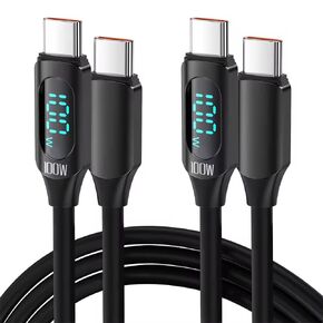 USB C to USB C 100W 5A Fast Charging Cable with LED Display Zinc Alloy Braided for iPhone 15, Samsung, Pixel, LG