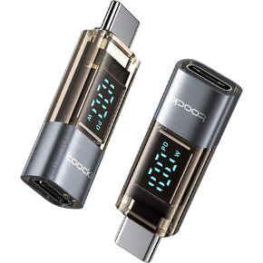 USB C Adapter, 2Pack 100W USB C to USB C Transparent Extension Adapter Type C Power Meter Tester with LED Display for iPad Pro iPhone 15 Pro Max MacBook Pro Laptop and All USB C Cable