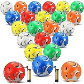 24 Pcs Soccer Ball Bulk Boys Girls Sport Soccer Ball Toys with Pump and Net Bag Outside Machine Stitched Balls for Practice Playing Game Training Soccer Ball Bulk