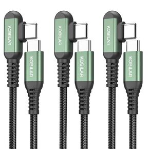 USB Cables - 90 Degree USB C to C Charging Cable for Fast Charging, Type C Phone Charger - Compatible with Android Phones - Reliable and Durable C to C Charging Cable (3pack-1.5+5+10ft)