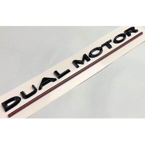 1Pc Dual Motor Emblem Underlined Letters 3D Badge Car Rear Trunk Performance Sticker Decal for Mo-del 3 S X Y (Black Red)