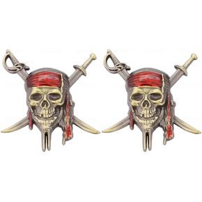 2X Skull Buccaneers Automobile Emblem Metal Badge Sticker Car Side Rear Front Hood Trunk Door Fender Bumper Metal Badge 3D Decal Sticker (Silver)