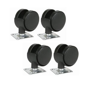 Black Plastic 1.5 inch Plate Casters Furniture Wheels Replacement Set of 4 with 16 Screws
