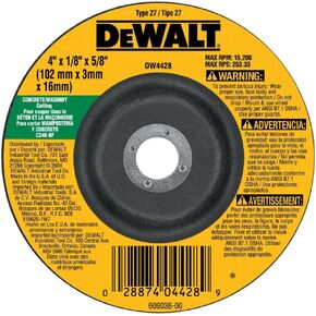 DEWALT DW4428 4-Inch by 1/8-Inch by 5/8-Inch Concrete/Masonry Cutting Wheel , Black