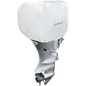 Outboard Motor Cover Waterproof Heavy Duty Boat Engine Thickened Covers, Silver with Pull Cord, Fit for 4-9HP, 21" L x 11" W x 13" H