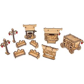 TowerRex Medieval Street D&D Furniture Terrain 3D Modular Tabletop Battle Mat - DND Accessories for Dungeons & Dragons, Pathfinder, Warhammer - Wargaming Scatter Terrain for 25mm 32mm 28mm Miniatures