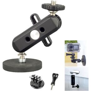 Magnetic Action Camera Mount with Dual 1/4" Ball Head Articulating Magic Arm, Magnetic Strong Suction Camera Car Mount Compatible with GoPro Insta360 DJI Osmo Action