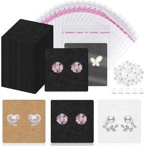 Tanstic 800Pcs Earring Cards with Earring Backs and Self-Sealing Bags Kit, Earring Display Cards Earring Holder for Selling Earring Jewelry Display(White/Black/Brown)-25 x 35mm/1 x 1.37 Inch
