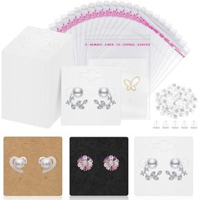 Tanstic 800Pcs Earring Cards with Earring Backs and Self-Sealing Bags Kit, Earring Display Cards Earring Holder for Selling Earring Jewelry Display(White/Black/Brown)-25 x 35mm/1 x 1.37 Inch