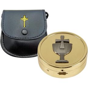 Chalice Embossed Solid Brass Pyx with Drawstring Burse