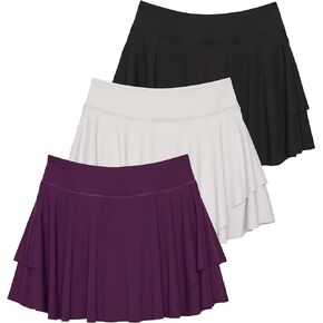 Real Essentials 3 Pack: Women's 14" Layered Ruffle Flowy Tennis Golf Skorts Pockets Pleated Mini Skirt Athletic Liner Shorts
