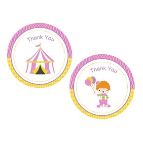 Pink Circus Thank You Stickers - 24-Pack - Ideal for Girls' Birthday Parties, Pink Carnival Celebrations, Big Top Party Favors, and Goodie Bags. Pink Circus Baby Shower Decoration