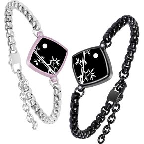 Long Distance Touch Bracelets Jewelry Set, Remote Smart Connection Love Bracelet,Send SOS SMS Relationship Bracelets Banboo for Couples Lovers Family Friends Festivals Valentine's Day Gifts Black Pink