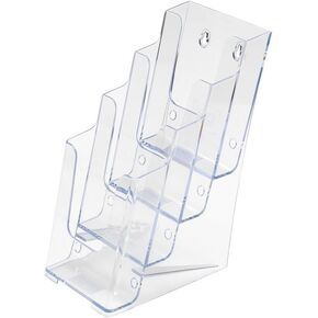 SOURCEONE.ORG Premium Brochures Holder for 4" Trifold Booklets – 4-Tier – Clear Acrylic Countertop Organizer
