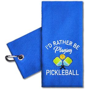 I'd Rather Be Playing Pickleball Embroidered Pickleball Sports Towel with Clip. Funny Pickleball Gifts for Men Women Pickleball Lover, Birthday Retirement