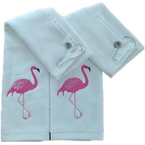 Pink Flamingo Golf Towel, Absorbent Water%100 Turkish Cotton Golf Towel for Golf Bags with Clip Golf Bag Towels Golf Accessories for Men Women, Great Gift for Golf Fan, 11X18 inch (Beige, 2)