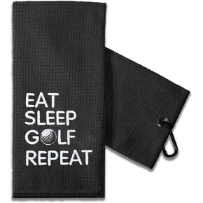 Funny Golf Towel Gift for Dad, Retirement Gifts for Men Golfer, Funny Golf Towel for Men, Embroidered Golf Towels for Golf Bags with Clip (Eat Sleep Golf Repeat)