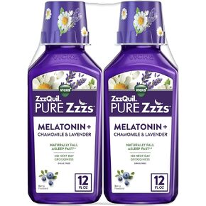 ZzzQuil Pure Zzzs, Liquid Melatonin Sleep Aid, Berry Flavored, with Chamomile & Lavender, Fall Asleep Fast, Wake Refreshed, Drug-Free, Non-Habit Forming, 24 FL OZ