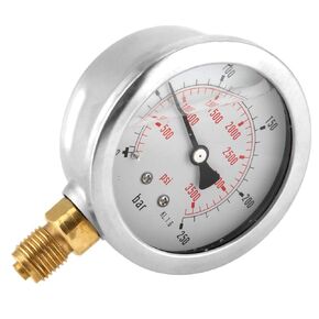 Hydraulic Pressure Gauge, 0-250Bar 0-3750PSI G1/4 63mm Mini Dial Pressure Meter Double Scale Manometer Instrument for Water Oil Fuel