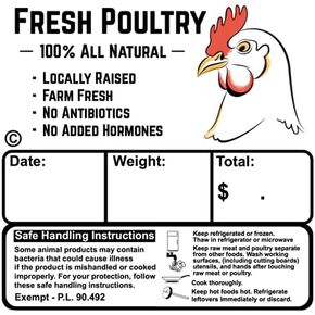 Poultry Freezer Labels (100) 3.5" x 3.5" with Safe Handling Instructions Exemption – P.L. 90-492