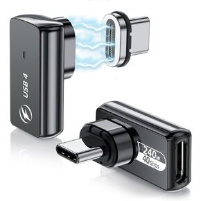 USB C Magnetic Adapter 240w, (2 Pack) 90 Degree Magnetic USB C Adapter 24 Pin with PD Fast Charging USB4 40Gbps 8K 60Hz for Thunderbolt 3/4, MacBook Pro/Air and More Type C Devices