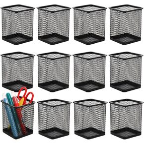 Nicunom 12 Pack Metal Pen Holder Square Mesh Pencil Holder Desk Organizer Mesh Pen Cup Pencil Cup for Desk Office Pen Organizer, Black