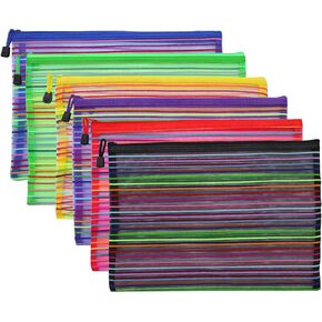 KABB Zipper Mesh Pouch, 6 Pcs 6 Colors 9.8"x 7" Pencil Pen Document Bag Zipper File bags Storage Pouch for Travel Cosmetics Makeup, Offices Supplies, Travel Accessories