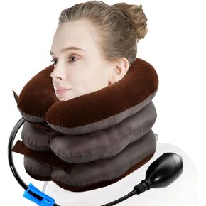 Universal Inflatable Cervical Neck Traction Device & Collar Brace, Flocked Air Pillow,Best for Neck Support & Instant Relief for Chiropractic Chronic Neck Pain, Spine Alignment