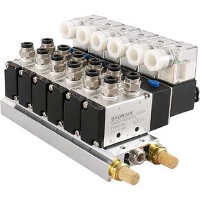 Baomain 4V210-08 DC 24V Single Head 2 Position 5 Way 6 Pneumatic Solenoid Valve w Base