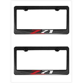 Carbon Fiber Metal Z71 License Plate Frame Tag Cover Holder Mount for Chevy Silverado Sierra Tahoe Suburban (2)