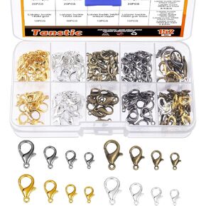 Tanstic 152Pcs 4 Colors 4 Sizes Lobster Claw Clasps Kit, 12mm, 14mm, 16mm, 18mm Alloy Small Jewelry Clasps Lobster Clasps for DIY Necklace Bracelet Jewelry Making