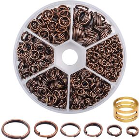 Iron Split Rings, 1 Box (100g) 6 Sizes Double Loop Jump Ring Small Split Key Rings Connector with a Jump Ring Opener Tool for DIY Jewelry Making - Bronze, Diameter : 4-10 mm