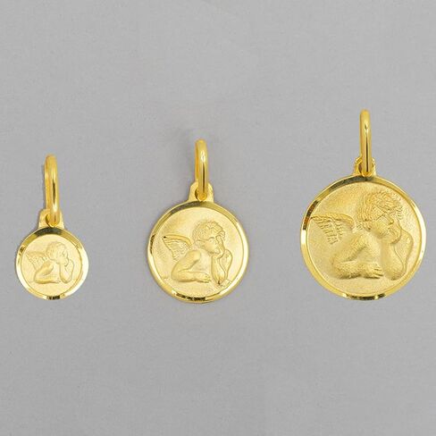 Solid 14k Yellow Gold Round Guardian Angel Medal Charm Pendant - 3 Sizes in Saudi Arabia