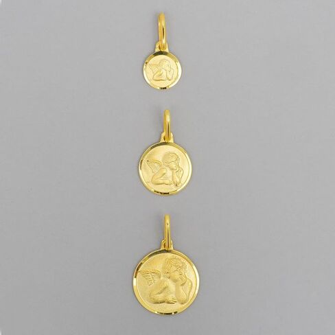Solid 14k Yellow Gold Round Guardian Angel Medal Charm Pendant - 3 Sizes in Saudi Arabia