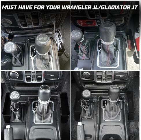 وحدة تخزين ناقل الحركة KIWI MASTER لـ 2018-2024 Jeep Wrangler JL Gladiator JT Gear Shift صينية صندوق تخزين، JL JT أجزاء الملحقات الداخلية، أسود in Saudi Arabia