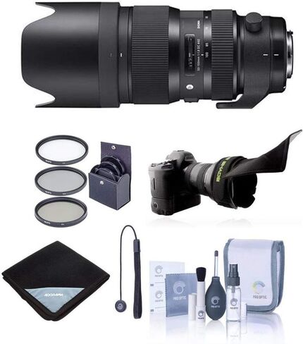 عدسة Adorama Sigma مقاس 50-100 مم f/1.8 DC HSM Art لكاميرا Canon EF، حزمة مع مجموعة مرشح ProOptic 82 مم، ظل عدسة مرن، غلاف العدسة، مجموعة التنظيف، حبل الغطاء in Kuwait